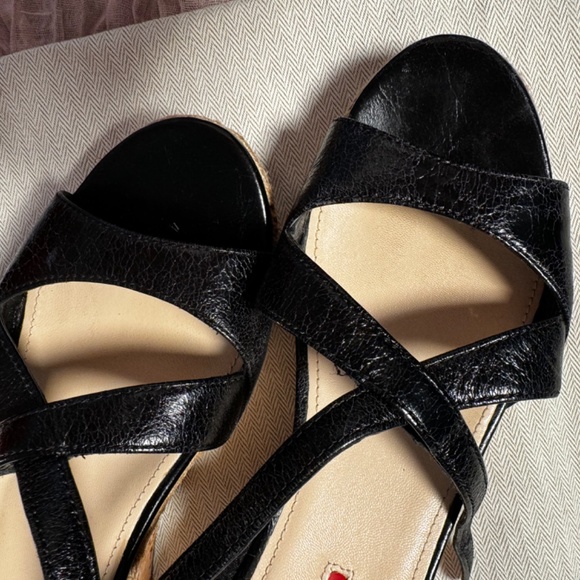 PRADA BLACK LEATHER ESPADRILLE SANDALS WEDGES SIZE 38 - Picture 7 of 7